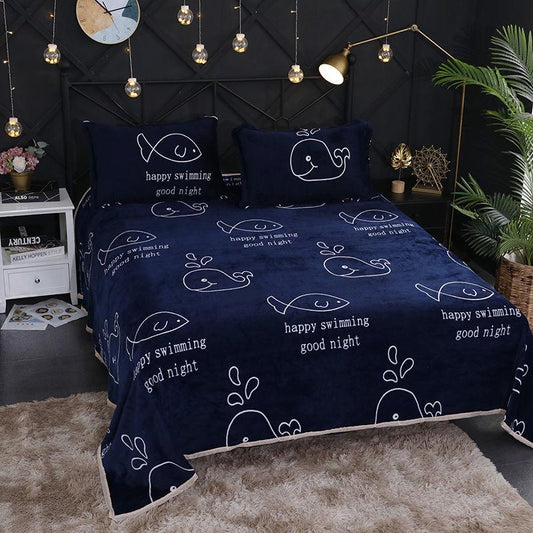 Three-piece Bedding Set Thickened Warmth Double-sided Plus Fluffy Fluffy Warmth and Breathable One-piece Bed Sheet and Two Pillows