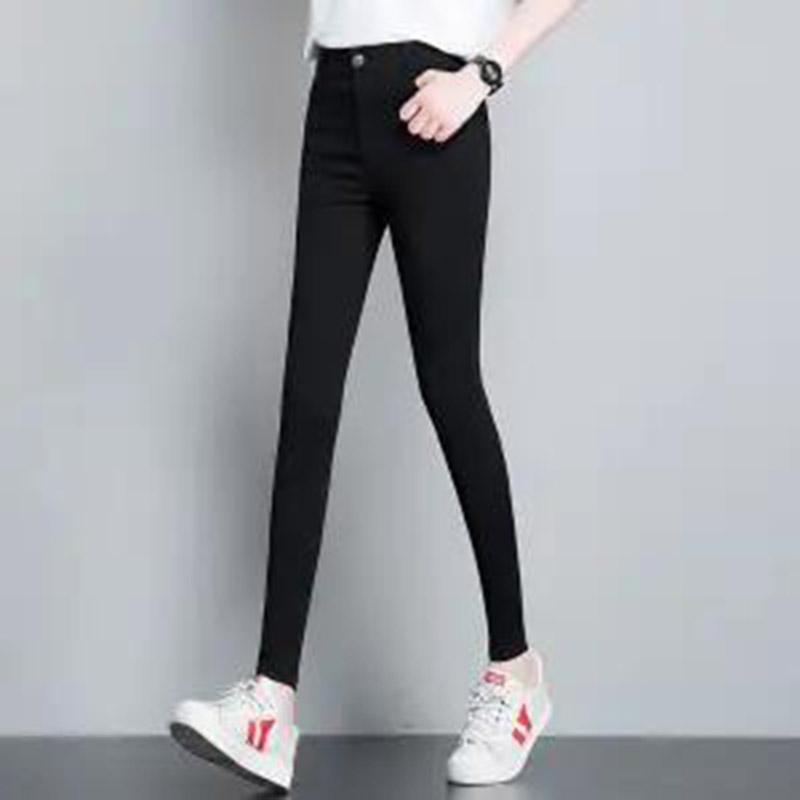 Plus Fleece Leggings Women's Plus Size Outer Wear Autumn and Winter High Waist Thin Black Pants Pencil Feet Solid Color Warm Pants