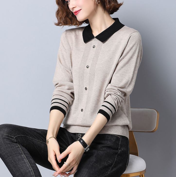 Women's Lapel Knit Sweater Fashion Button Solid Color Pullover Thickened Warm Plus Size Sweater