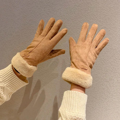 Winter Women's Deerskin Gloves Plus Velvet Thick Warm Gloves Touch Screen Gloves Outdoor Skiing Gloves