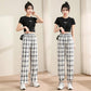 Black and White Plaid Loose Plus Size Pants Female Small Student Summer Thin All-match Casual Sports Pants