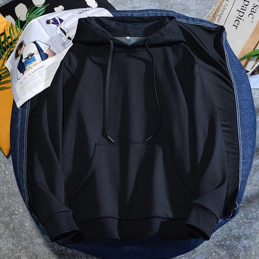 Basic Solid Color Plush Hooded Men's Autumn and Winter Casual Oversized Sweater