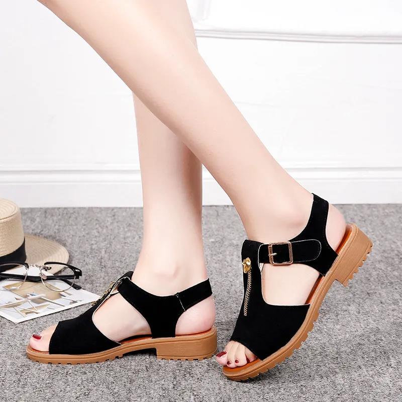 Summer Women Sandals Platform Wedges Sandals Leather Swing Peep Toe Casual Shoes Women Walk Shoes Flats