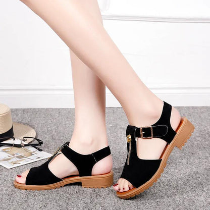 Summer Women Sandals Platform Wedges Sandals Leather Swing Peep Toe Casual Shoes Women Walk Shoes Flats