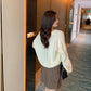 Autumn and Winter  Retro Japanese Short Hooded Loose Student Outer Wear Lazy V-neck Sweater Women