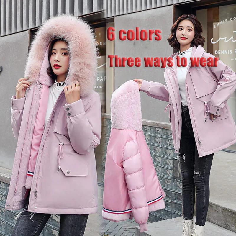 Winter Women's Cotton Jacket Jacket Mid-length Large Fur Collar Plus Down Jacket Thickening Plus Velvet Jacket