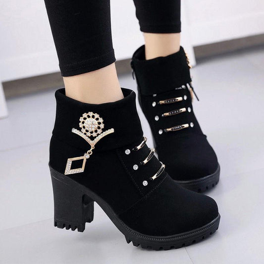 Ankle Boots Women Platform High Heels Buckle Shoes Crystal Tassel Short Boot Ladies Casual Footwear