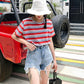 WTEMPO Jeans Women Loose Students High Waist Was Tall and Thin Wide Legs Raw Edges A-line Shorts