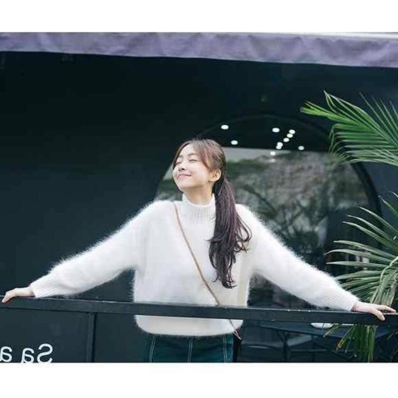 Women's Imitation Mink Wool Sweater Loose Thickened Pullover Half Turtleneck Sweater