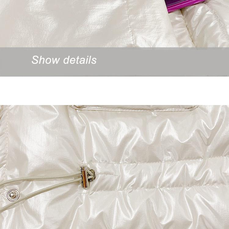 Glossy Laser Down Padded Jacket Women Winter Slim Coat with Large Fur Collar Waist