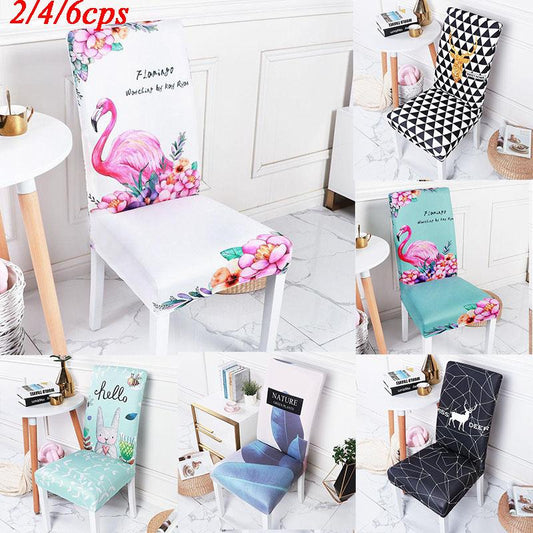 2/4/6pcs Printed Dining Chair Cover Stretch Anti-dirty Elastic Seat Cover Used for Wedding Party Home Kitchen Dining Room Office Living Room