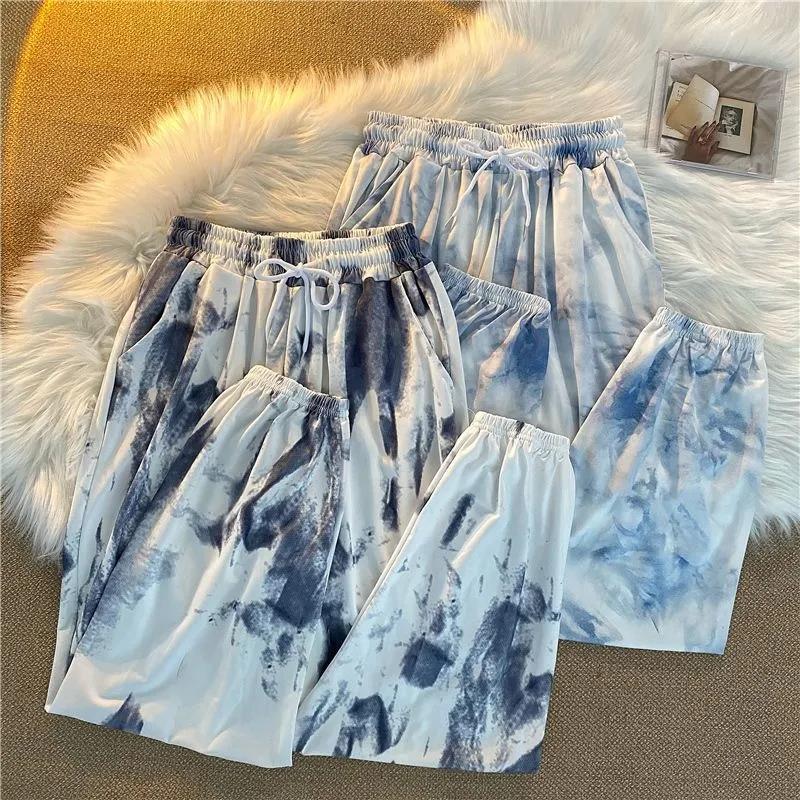 Net Red Tie-dye Beam Pants Female Girl Fried Street Korean Version of Hong Kong Flavor Loose Harajuku Bf Wind Student Trend
