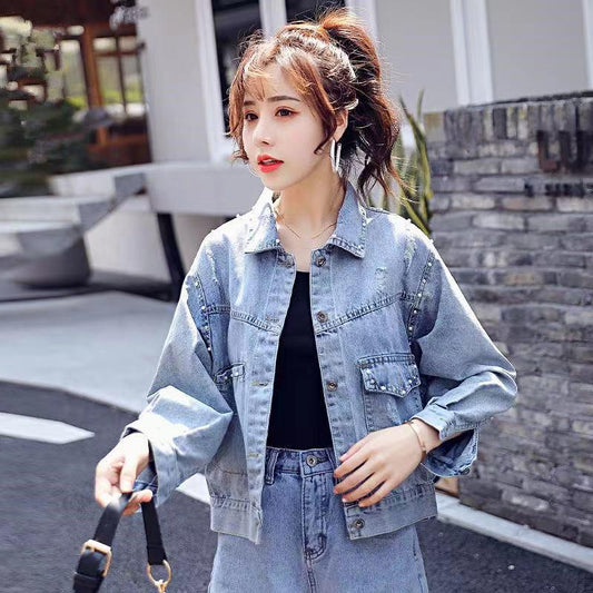 Spring and Autumn Three-dimensional Flower Embroidery Chain Tassel Loose Doll Sleeve Denim Short Jacket Women's Long Sleeve Casual Women's Jacket