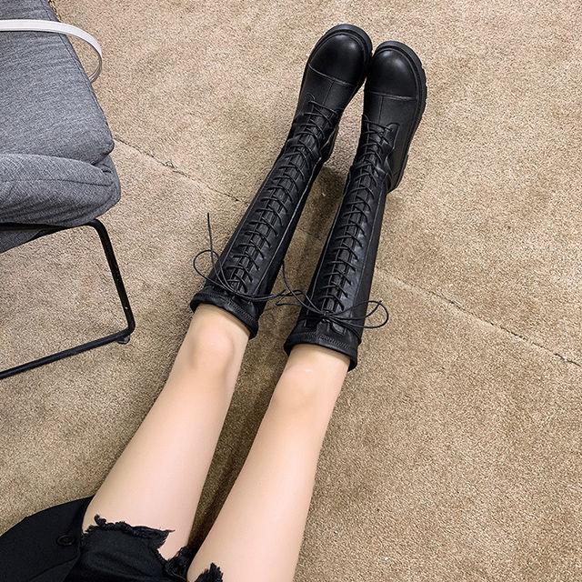 Women's Autumn Boots Lace-up High-Top Martin Women's Boots Not Over The Knee Boots Small Girls Cavalier Boots