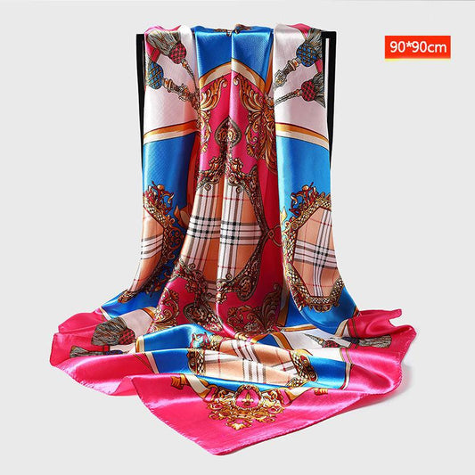 Scarf Women Elegant Square Silk Imitation Satin Flower Scarf Wrap Shawl Sunscreen Gauze Shawl All-match Headscarf