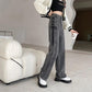 Women's Jeans Loose Wide Legs Straight Smoke Grey Pants High Waist Thin Strap Personality Jeans Punk Style Trousers