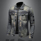 Spring and Autumn Men's Denim Jacket Europe and The United States Heavy Industry Hole Patch Denim Jacket Retro Worn Top
