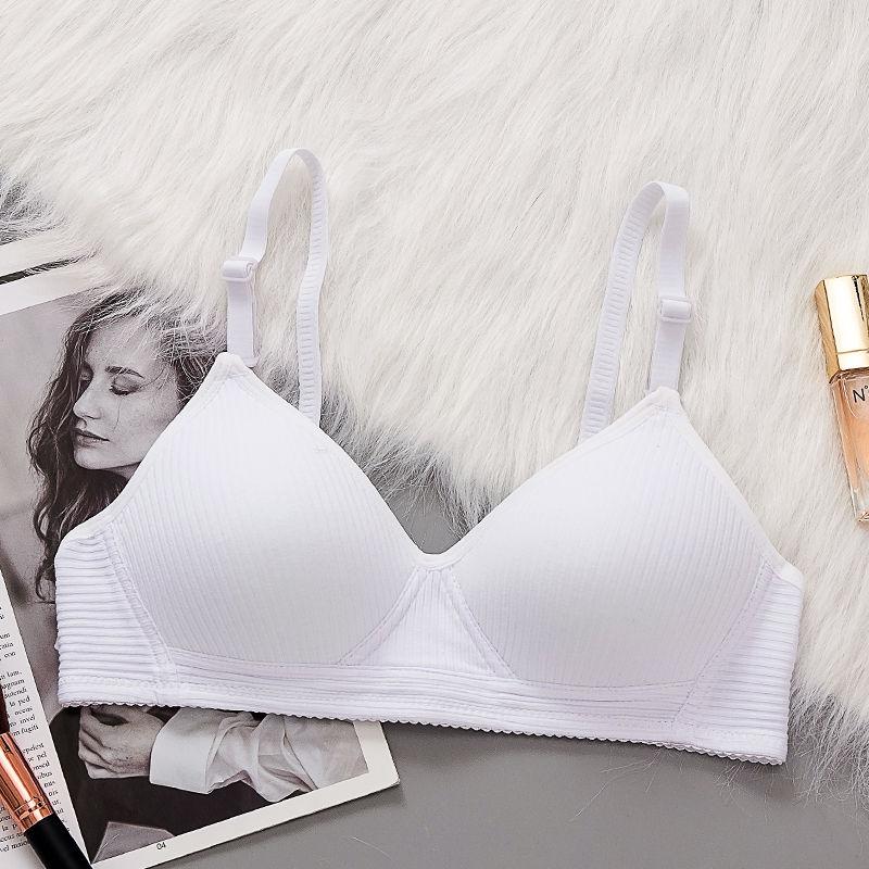 High School Students Pure Cotton Women's Underwear Student Girl Bra Developmental Thin No Steel Ring Shaped Gather Bra