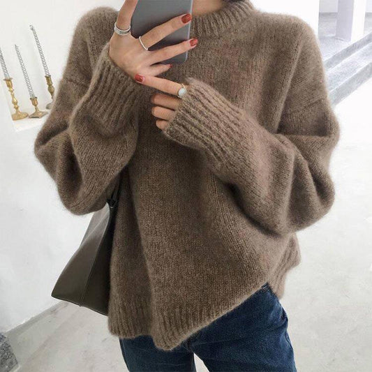 Cashmere Sweater Round Neck Twist Women Lazy Wind Sweater Loose Thick Solid Color Pullover Female