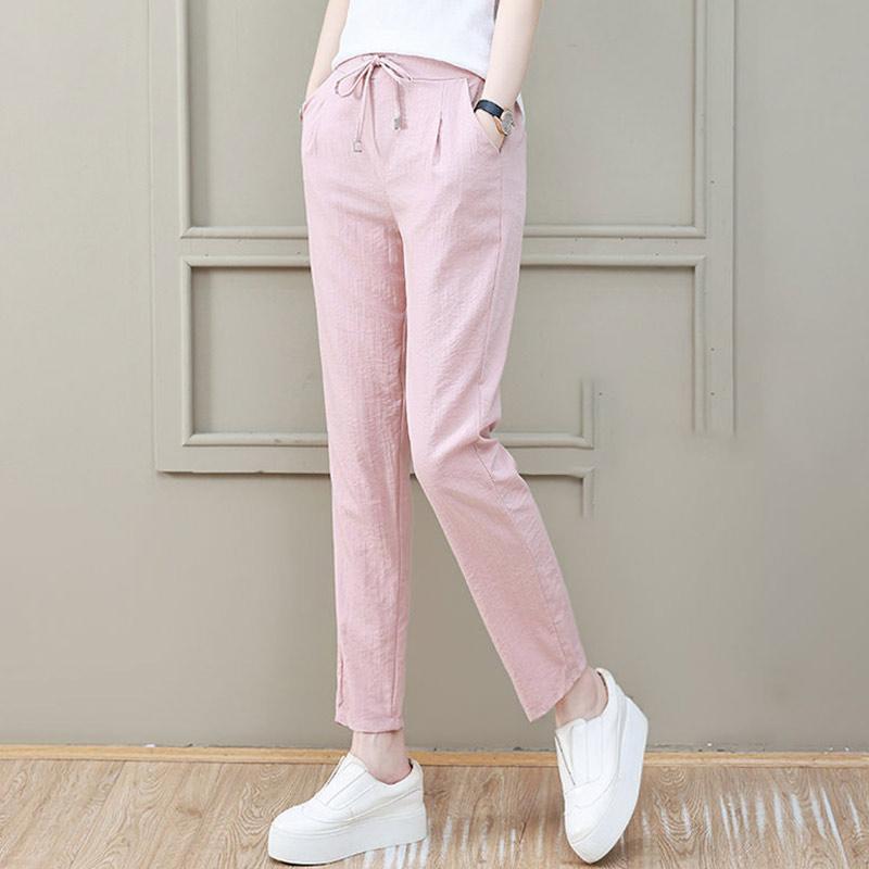 Ice Silk Imitation Cotton and Linen Pants Women's Summer Thin Section Loose and Thin Nine-point Western-style Harem Casual Pants