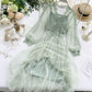 Women Casual Elegant Dress Hollow Out Lace Dress High Waist Two Pieces V Neck Lace Hollow Out Slim Midi Dress Backless Maxi Dress