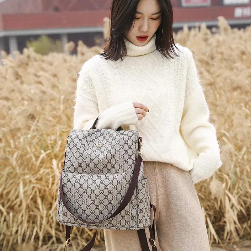 Large-capacity Backpack Ladies Bag Trendy All-match School Bag Leisure Travel Bag Soft Leather Backpack