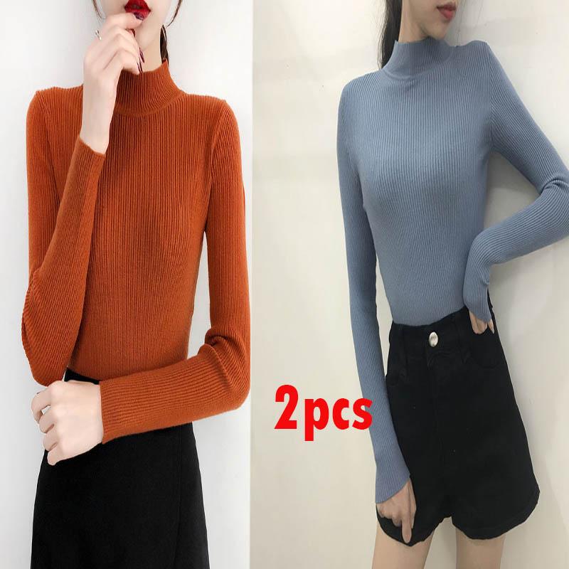 2019 Fall Turtleneck Sweaters Women Long Sleeve Thin Sweaters Winter Knitted Pullovers Jumpers Tops