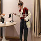 Spring and Autumn V-neck Color Matching Vest Women's Loose Sleeveless Waistcoat Outer Knit Sweater