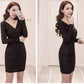 Autumn and Winter Knitted Dress Women V-neck Sexy Wrap Sweater Dress Shiny Bodycon Dress