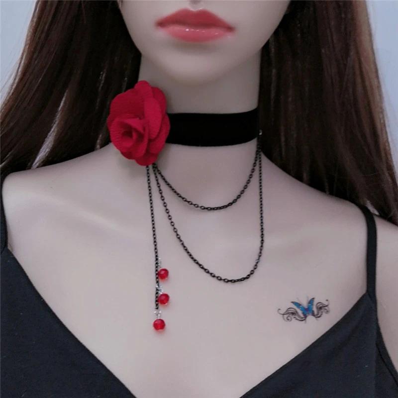 Girls Gothic Style Retro Necklace Clavicle Chain Multilayer Pendant Necklace Flower Tassel Chain Party Prom Pendant Jewelry
