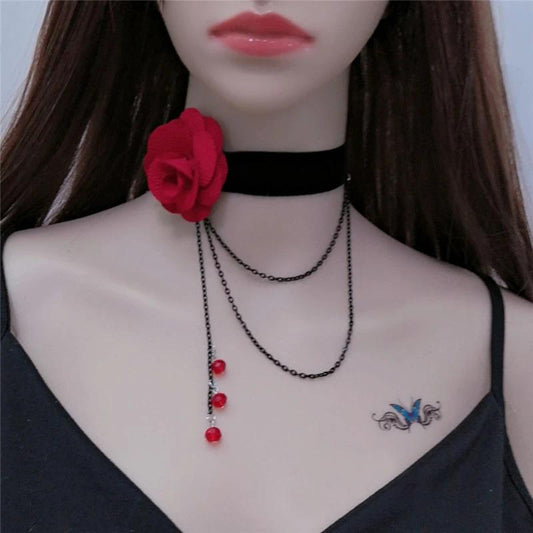 Girls Gothic Style Retro Necklace Clavicle Chain Multilayer Pendant Necklace Flower Tassel Chain Party Prom Pendant Jewelry