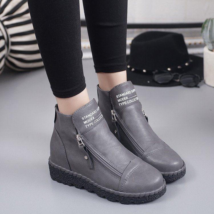 Autumn and Winter Plus Velvet Ankle Boots British Women's Leather Shoes Women's Shoes Cotton Boots