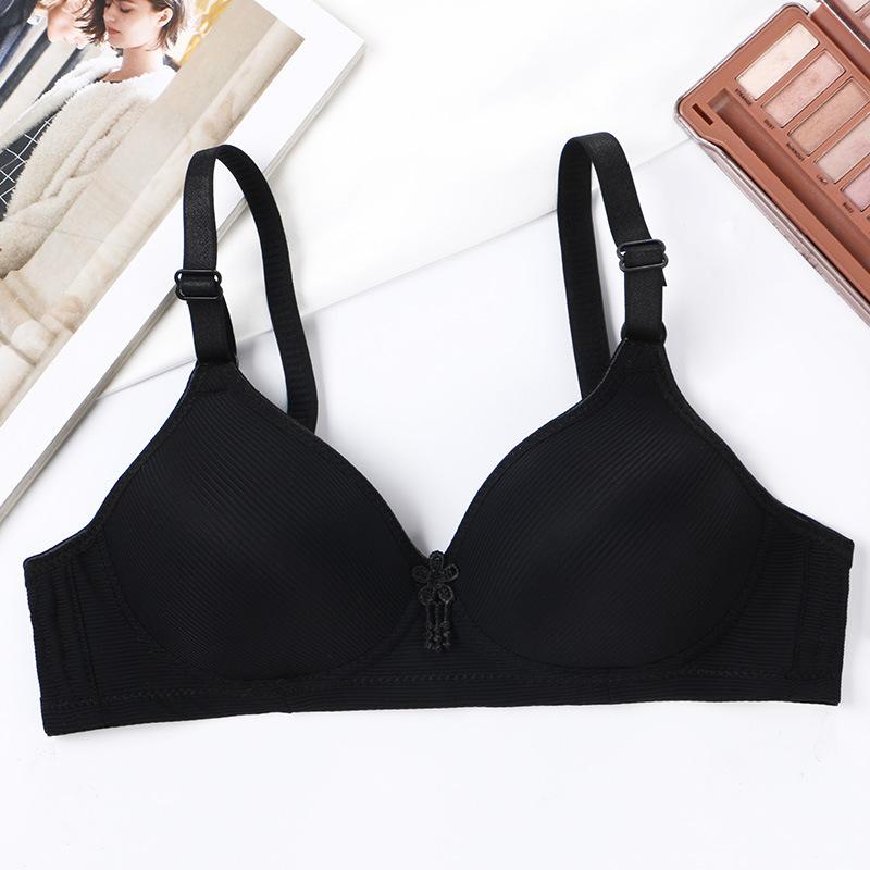 Women Simple No Steel Ring Thin Section Side Gathering Breathable Sweat-absorbing Adjustable Glossy Solid Color Back Three-Row Bra