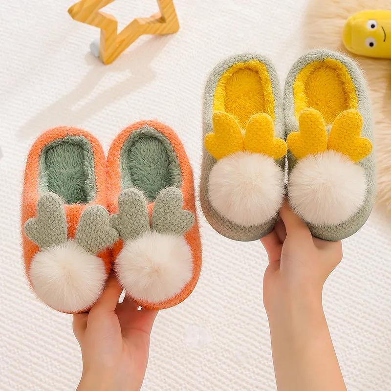 Children's Cotton Slippers Bag with Boys and Girls Children's Cotton Shoes Winter Warm Cute Cartoon Home Shoes