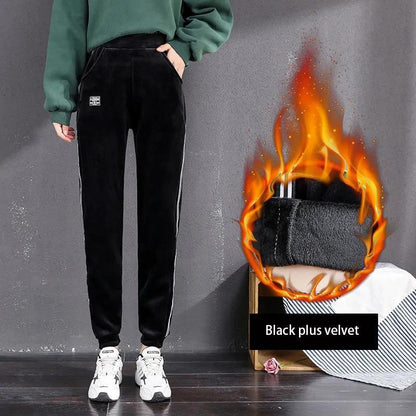 Plus Velvet Thick Gold Velvet Sports Pants Women's Autumn and Winter Warm Harem Pants Loose Casual Pants Guard Pants Long Pants