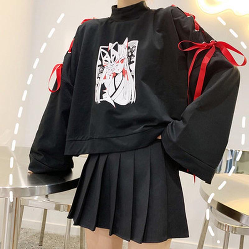 Women's Clothing Anime Printed Cross Ribbon Men's T-Shirt Harajuku Spring Cotton Top Hoodies