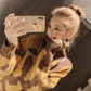 Women Knitted Sweaters Puff Printed Long Sleeve Loose Fit Pullover Leopard Winter Ladies Tops