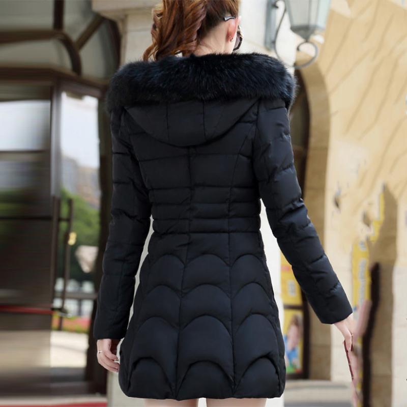 Women's Solid Color Embroidered Down Jacket Mid-length Korean Style Loose Thick Coat Warm Cotton Coat Large Fur Collar Winter Quilted Jacket