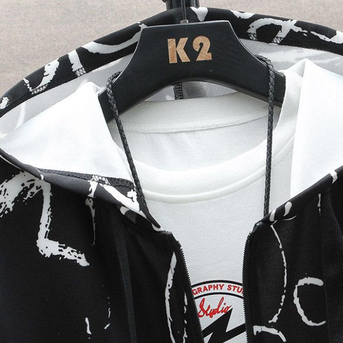 Chinese Calligraphy Print Jacket Men Hooded Windbreaker Spring Casual Loose Coat Soft Comfortable Top Long