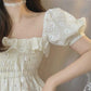 Little Daisy Women's Holiday High Waist Girl Vintage French Puff Sleeve Shoulder Print Dress