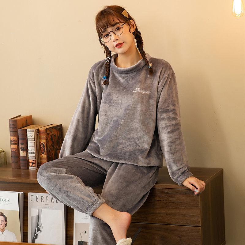 Winter Coral Fleece Women's Pajamas Keep Warm Cute Student Flannel Long Sleeves Can Be Worn Outside Home Clothes