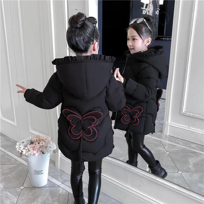 Girls' Winter Coat with Butterfly Decoration Beautiful Jacket Children's Down Padded Jacket Girl Mid-length Thicken Jackets