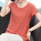 Women's Summer Cotton Short Sleeve Mid Length Round Neck Large Size Solid Color Loose T-Shirt