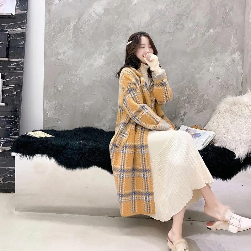 Mid-length Imitation Mink Velvet Coat Korean Loose Thick Woolen Plaid Cardigan Women's Coat