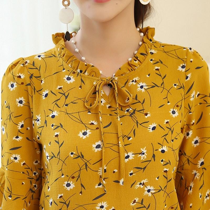 Summer Women Tops Floral Print Chiffon Blouse Bow Short Sleeve Plus Size Tops