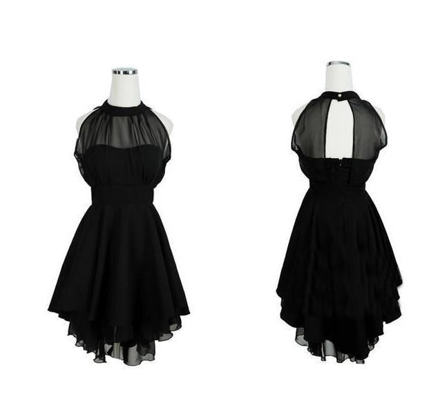 Irregular Large Swing Mesh Stitching Dress Perspective Collar Sleeveless Slim Chiffon Dress