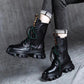 Leather Martin Boots Sponge Cake Thick-soled Round Toe Retro Mid-tube Boots Female British Style Boots Autumn Single Boots