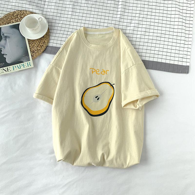 Fruit Print Summer Round Neck Short Sleeve T-Shirt Men's Loose Trend All-match Half Sleeve T-shirt