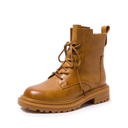 Women Boots Genuine Leather Ankle Booties Spring Fall Shoes Black Brown Platform Boots Goth Punk Shoes Flat Boots