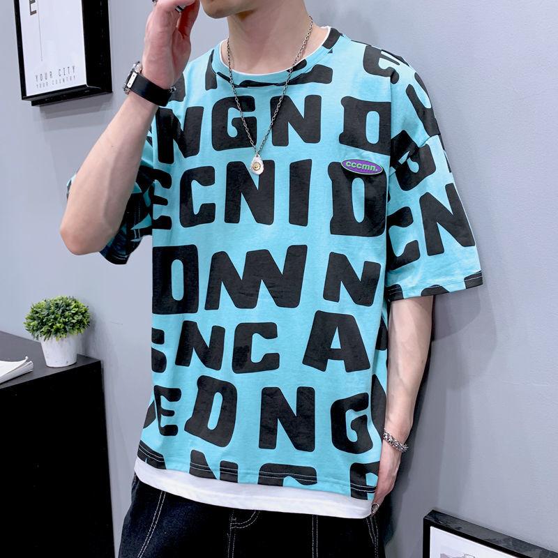 Summer New Printed T-shirt Men's Round Neck Short-sleeved Undershirt Casual Loose Top